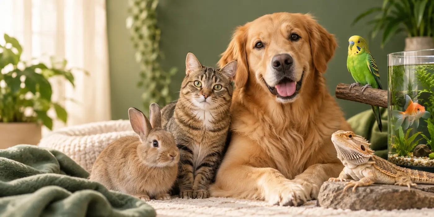Hund, kat, kanin, undulat, fisk og skægagame hos Dyrenes Verden